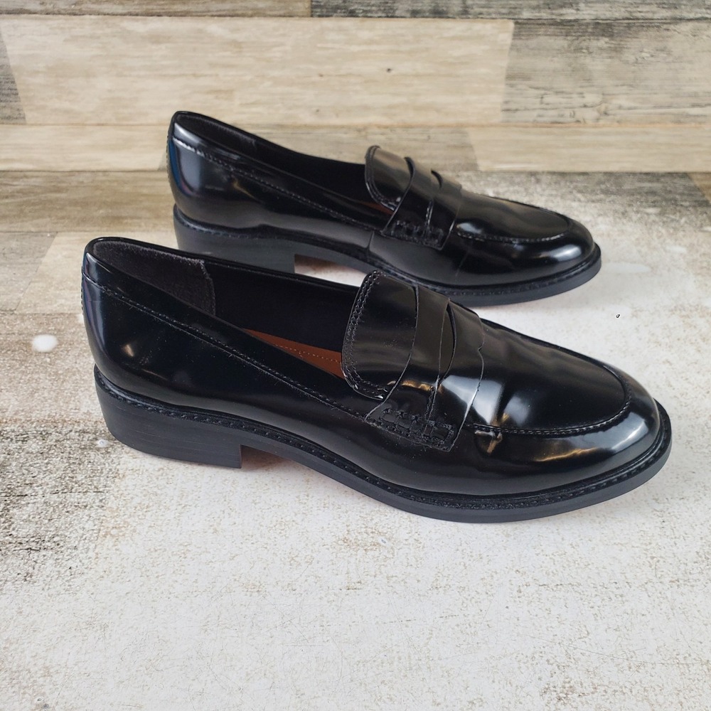 Franco Sarto Alora Women Penny Loafers Shoes Sz 6 M Black Patent Leather Slip On